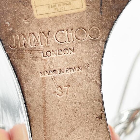 Jimmy Choo Silver Metallic Bing 120 Crystal Embellished Wedge Sandal size IT 37 - Picture 15 of 15